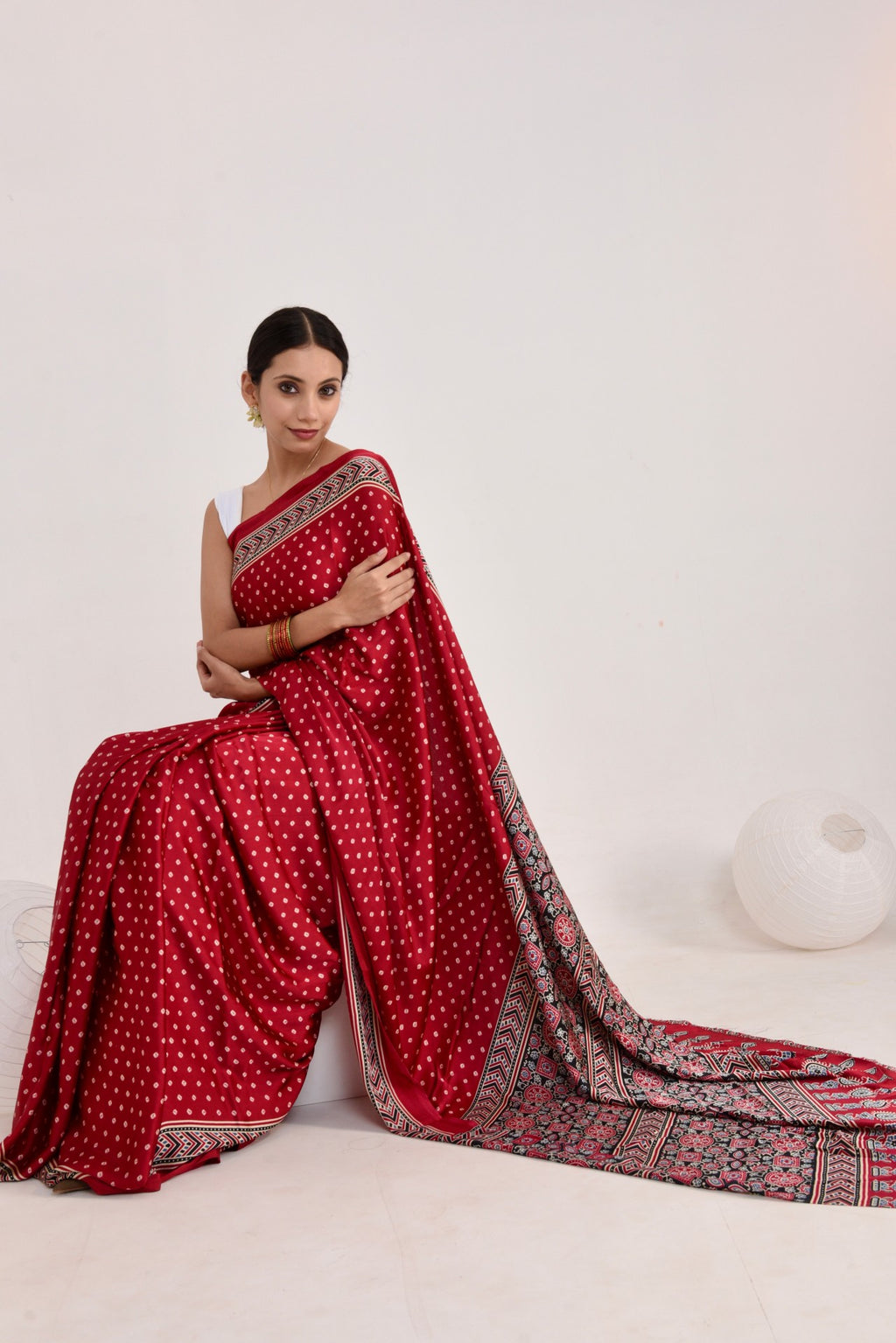 Bandhani Ajrakh  saree