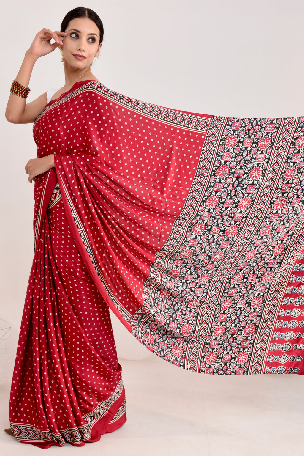 Bandhani Ajrakh  saree