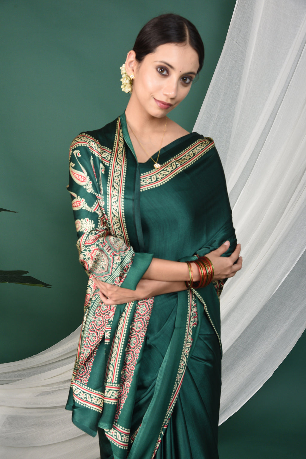 Half Printed Ajrakh Saree