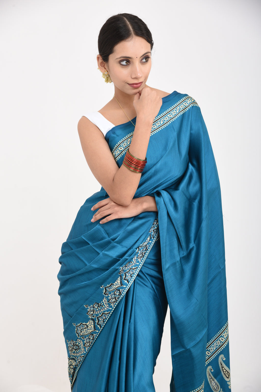Half Printed Ajrakh Saree