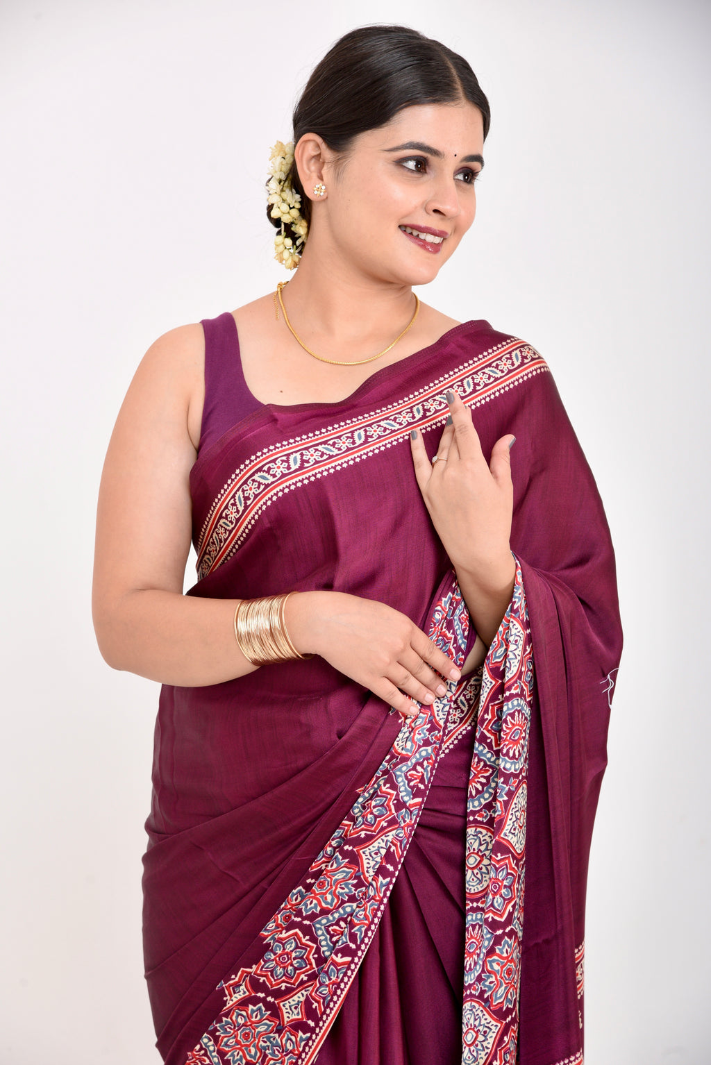 Half Printed Ajrakh Saree