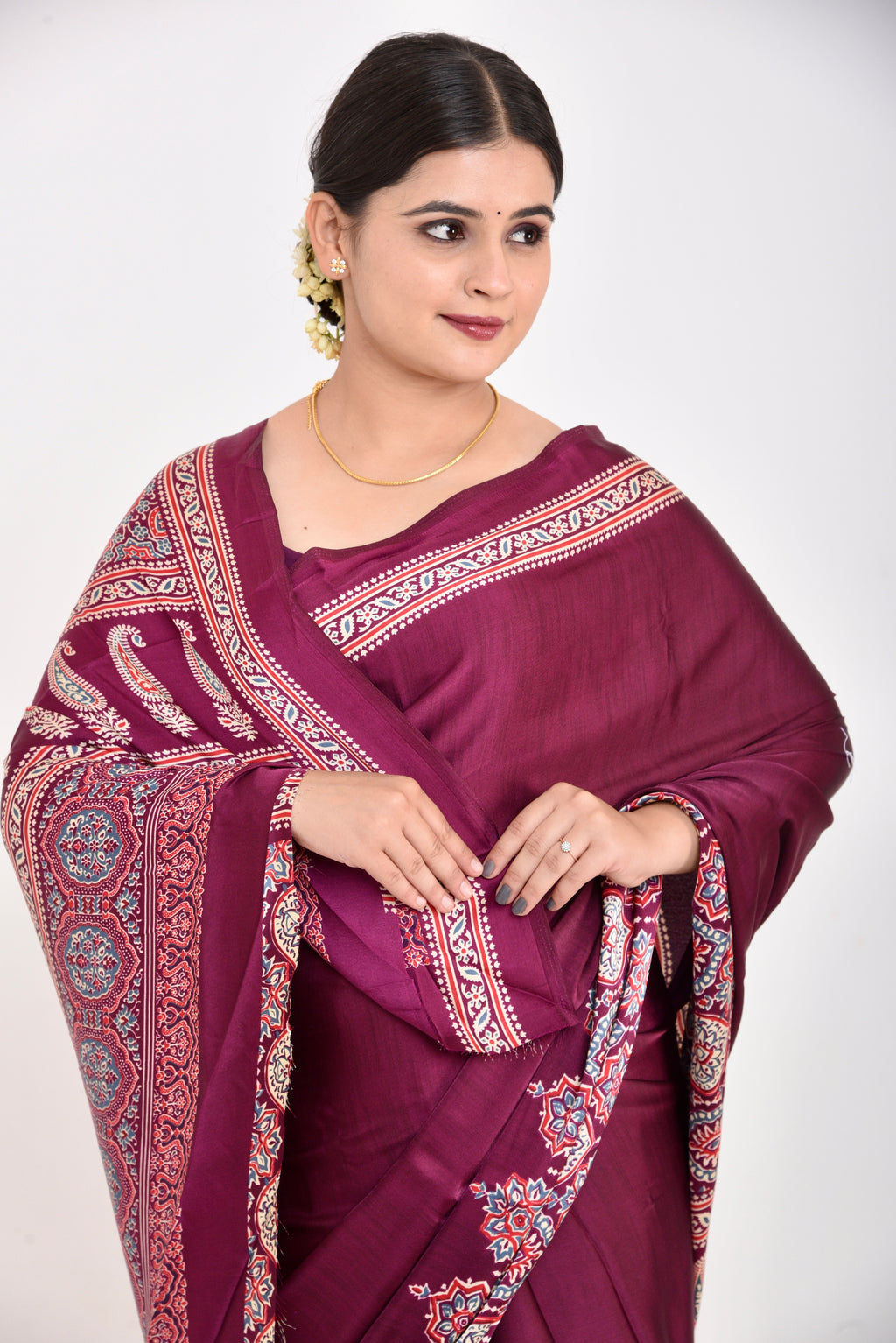Half Printed Ajrakh Saree