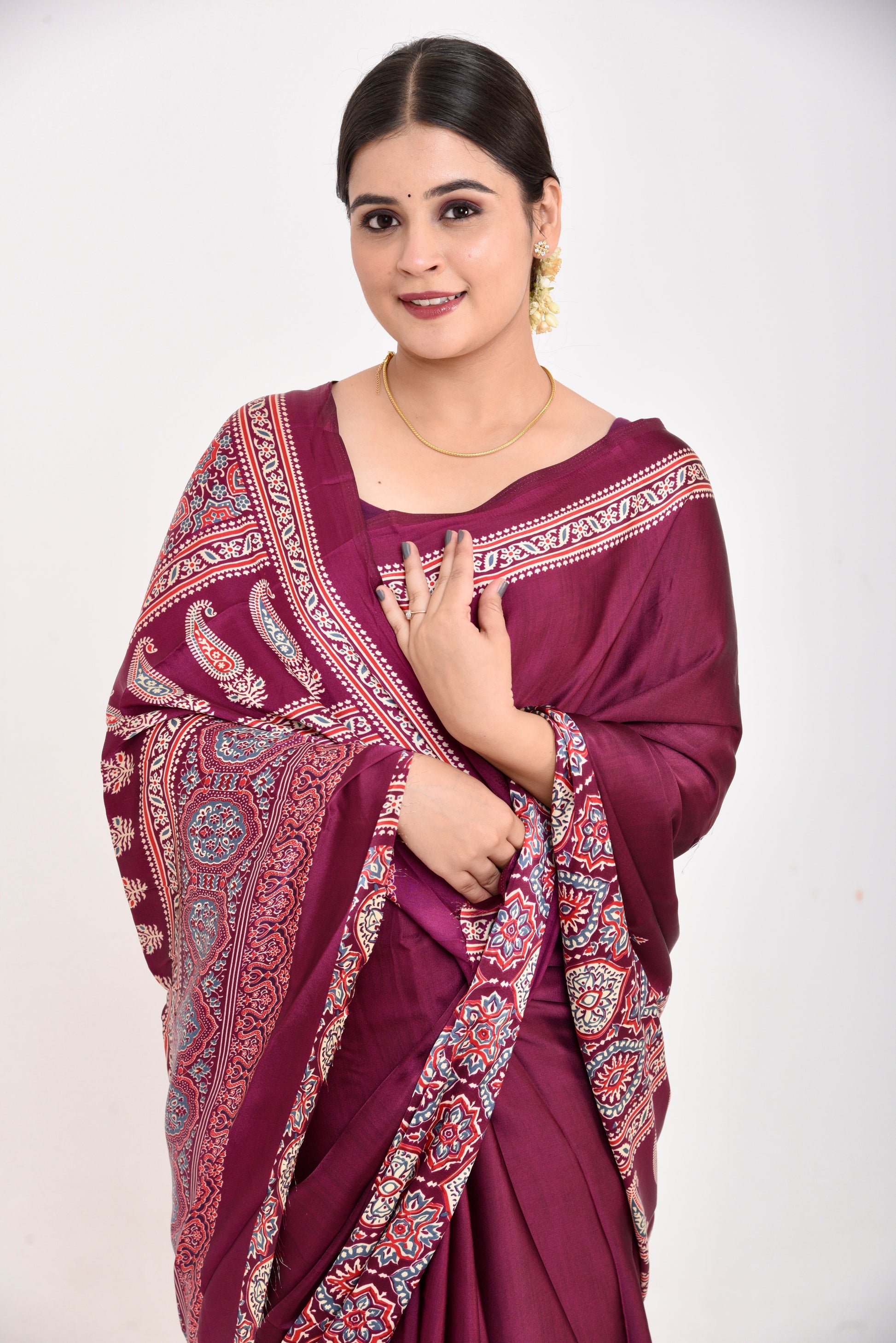 Half Printed Ajrakh Saree