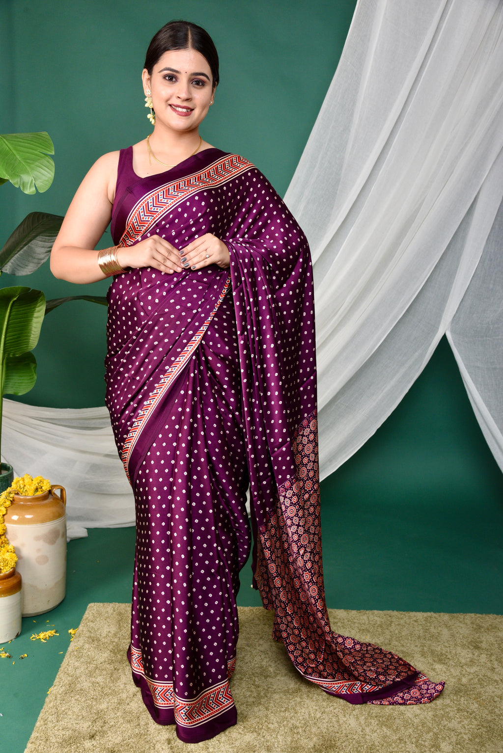 Bandhani  Ajrakh saree