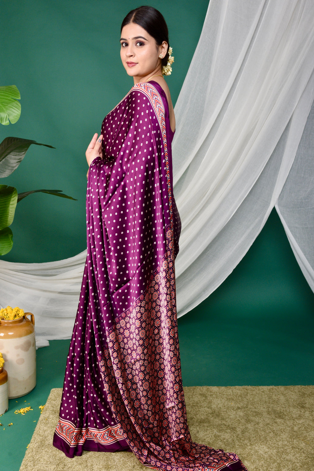 Bandhani  Ajrakh saree