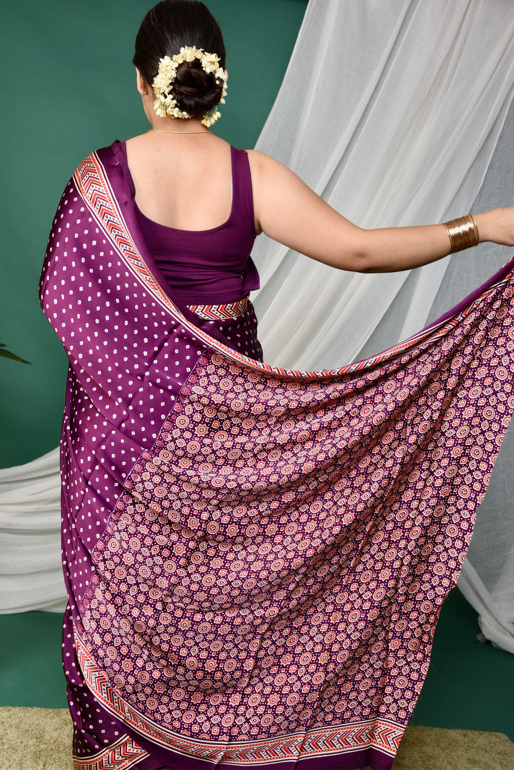 Bandhani  Ajrakh saree