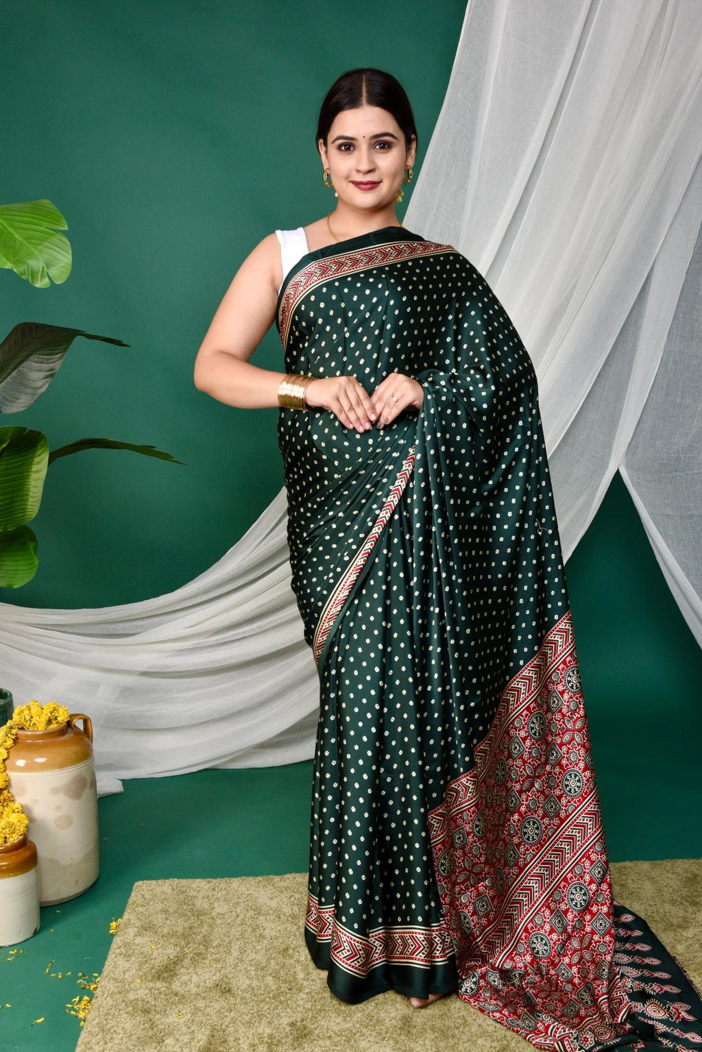 Half Printed Ajrakh Saree