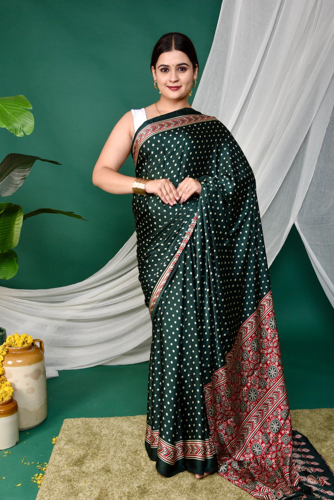 Half Printed Ajrakh Saree